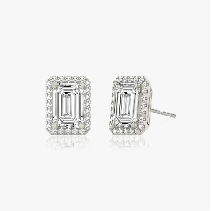 Emerald & Round  Earrings in 14K White Gold