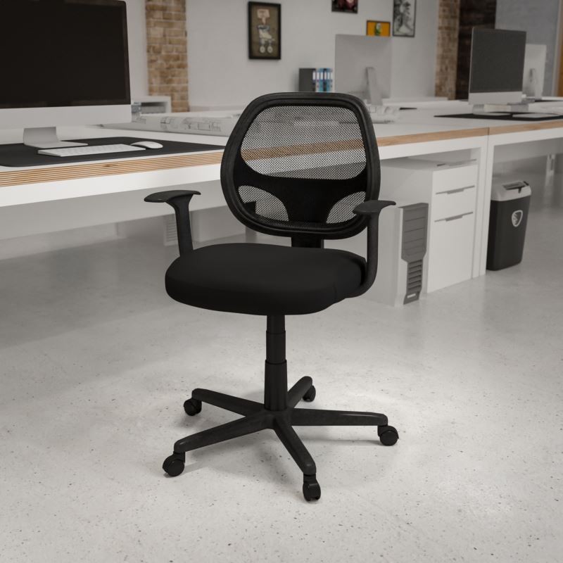 Flash Fundamentals Mid-Back Black Mesh Swivel Ergonomic Task Office Chair - Arms