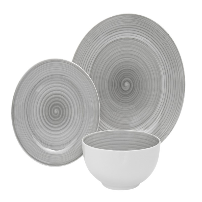 Spiral Grey 12 Piece Porcelain Dinnerware, Service for 4