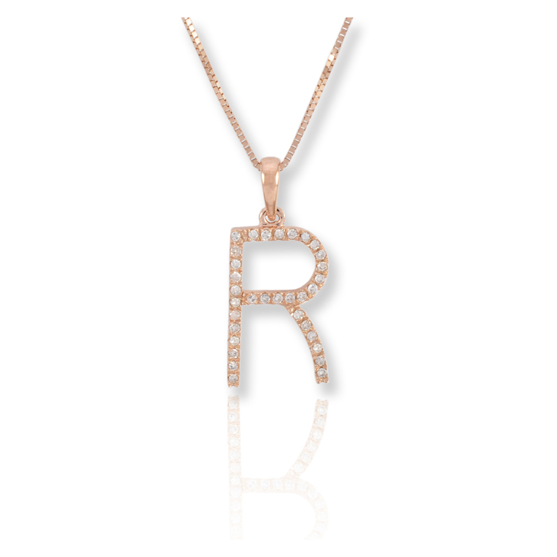 Diamond Initial R Necklace - (Rose Gold)