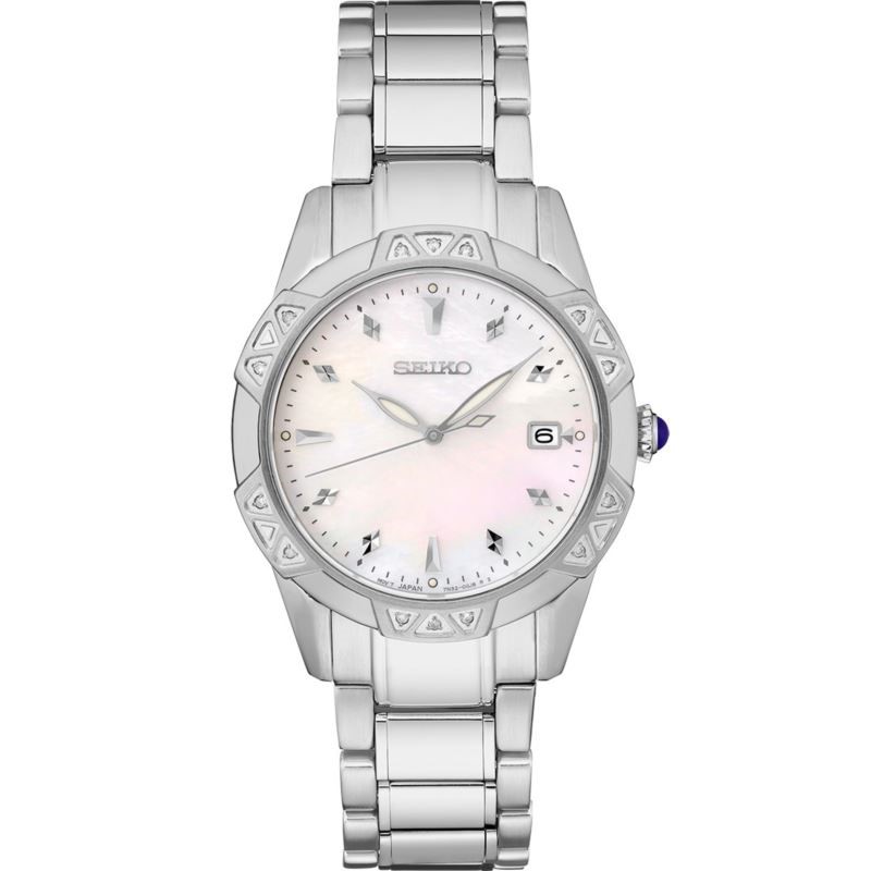 Ladies Diamond Silver Tone Stainless Steel Watch - (Mother of Pearl Dial)