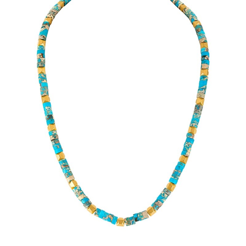 Marine Star 6MM Turquoise & Pyrite Beaded necklace