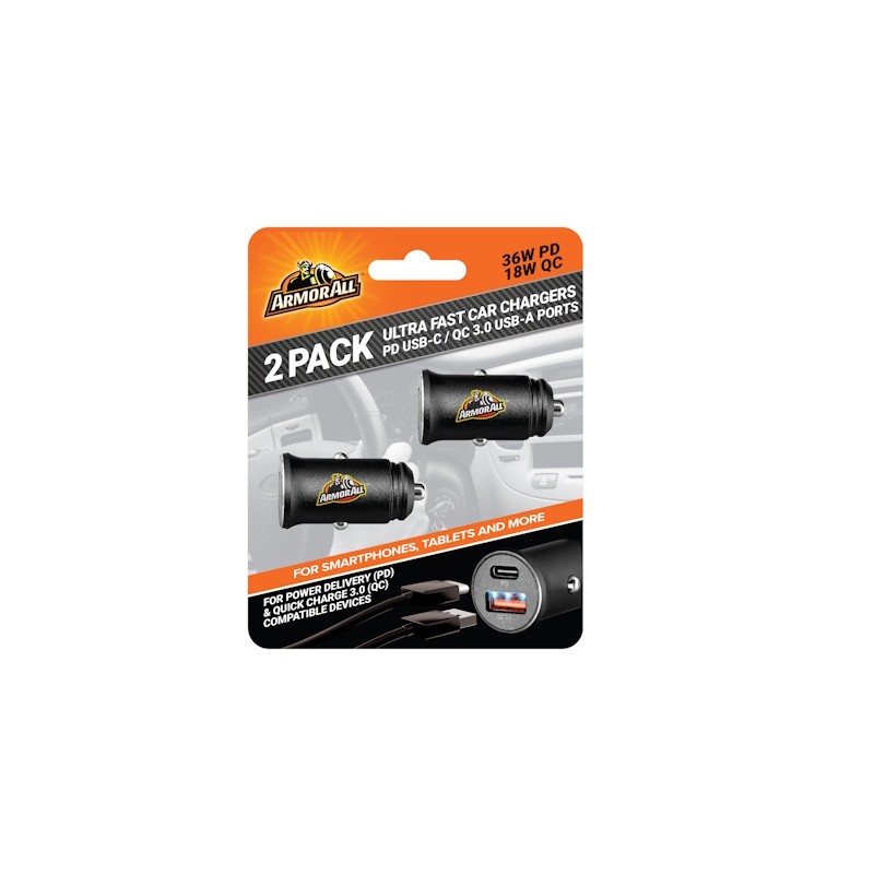 2 Pack Ultra-Fast 54W PD 18W QC Car Charger