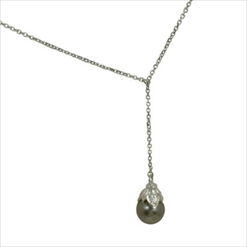 Forever Pearl Dangle Neckalce - (Black Pearl and Diamond)