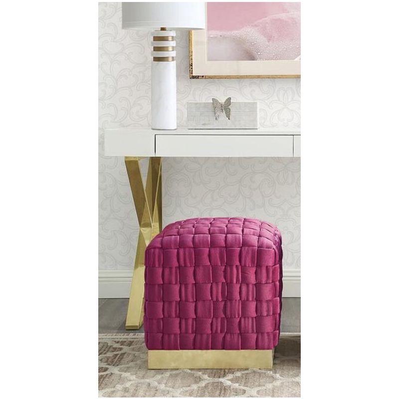 Satine Velvet Hand Woven Cube Ottoman - (Fushia)