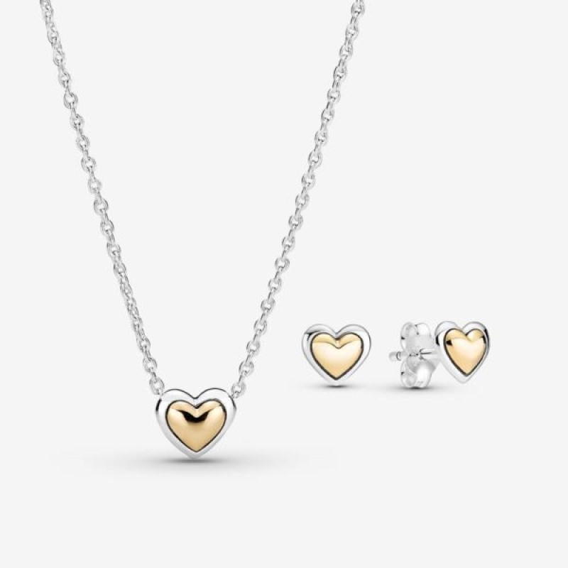 Domed Heart Necklace and Earrings Set
