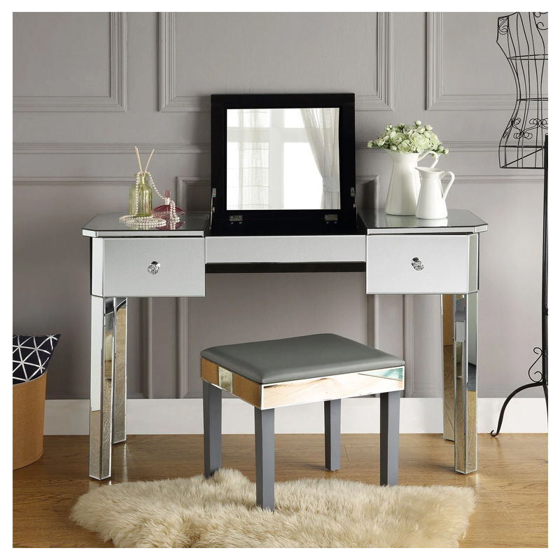 Louisa Mirrored Two Drawer Makeup Vanity Table