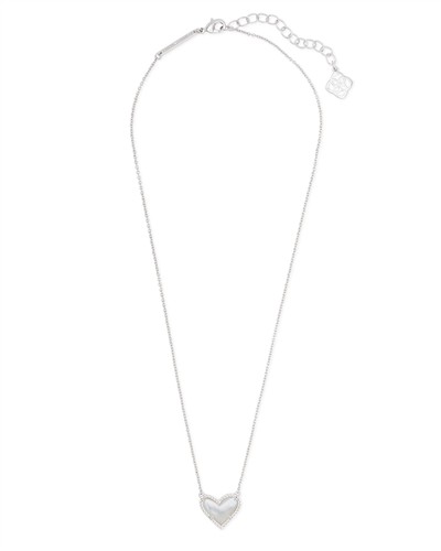 Kendra Scott Ari Heart Silver Pendant Necklace in Ivory Mother-of-Pearl