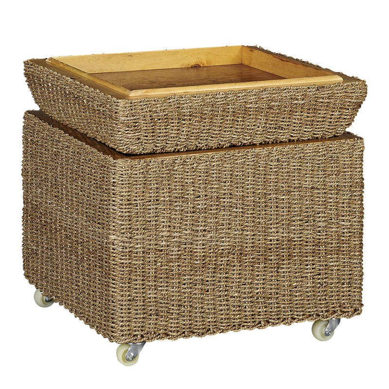 Rolling Seagrass Wicker Storage Seat