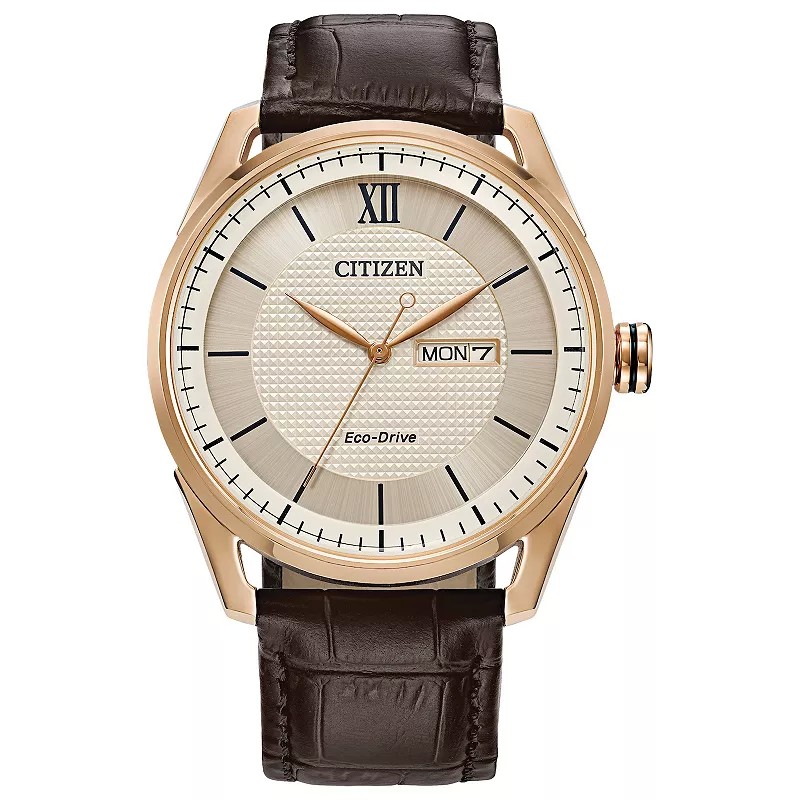 Citizen Watch  Men's Classic Eco-Drive Leather Strap watch, Ivory dial