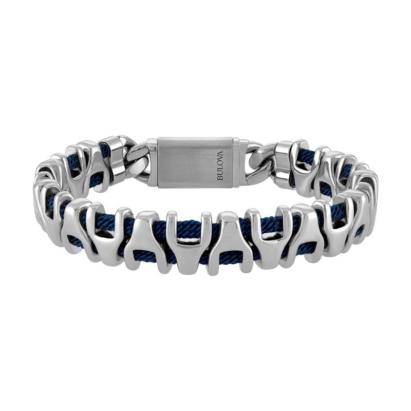 Link Stainless Steel and Navy Cord bracelet