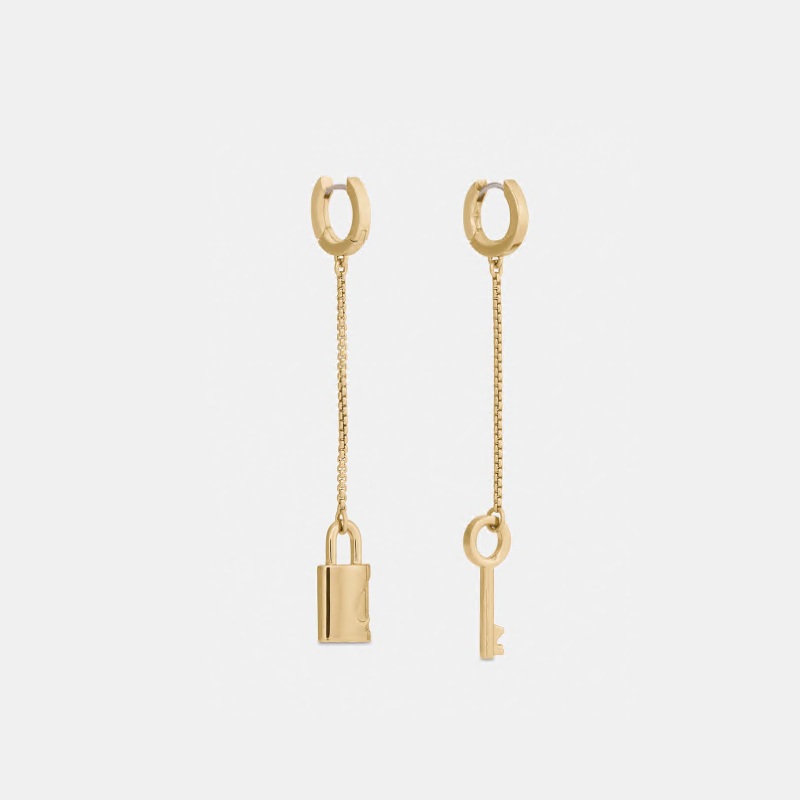 Spade Lock Asymmetrical Linear Earrings Gold