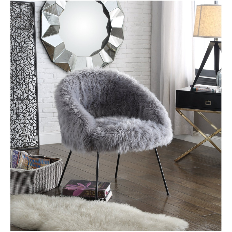 Ana Lux Fur Accent Chair Funiture - (Grey)