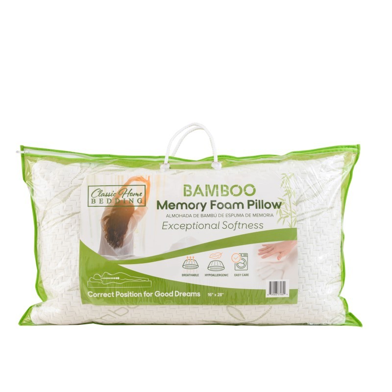 Bamboo Memory Foam Bed Pillow - (28x16 )