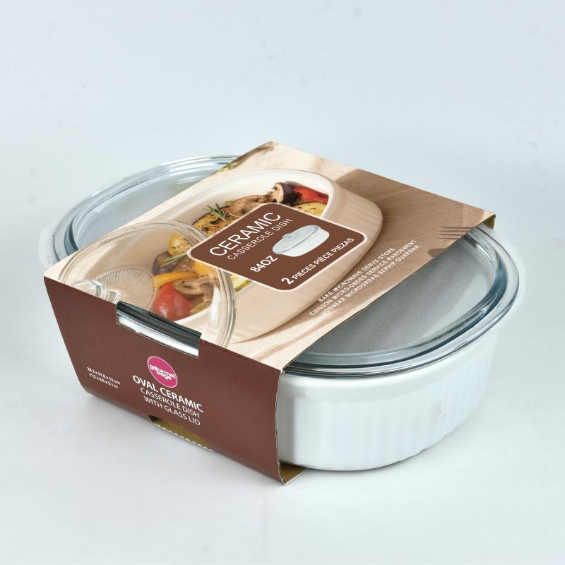 2.6Qt 11inch Oval Ceramic Casserole with Glass Lid